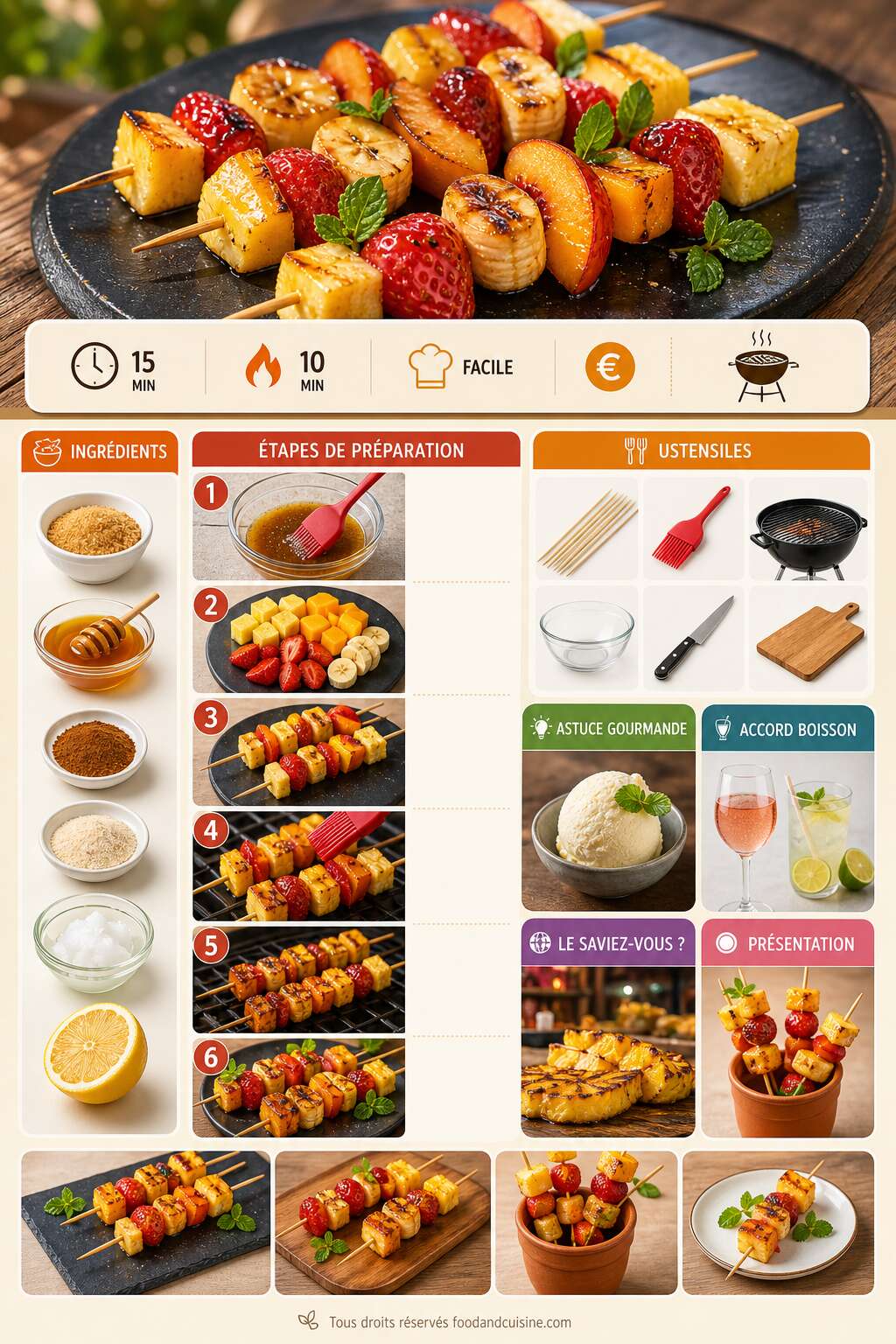 Fiche recette Brochettes de fruits au barbecue : une recette estivale savoureuse