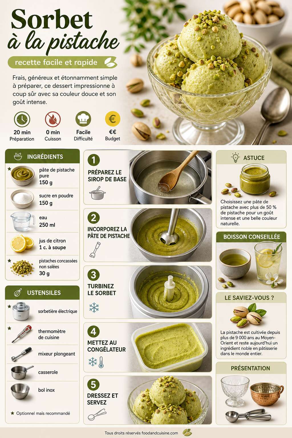 Fiche recette Sorbet &agrave; la pistache : recette facile et rapide