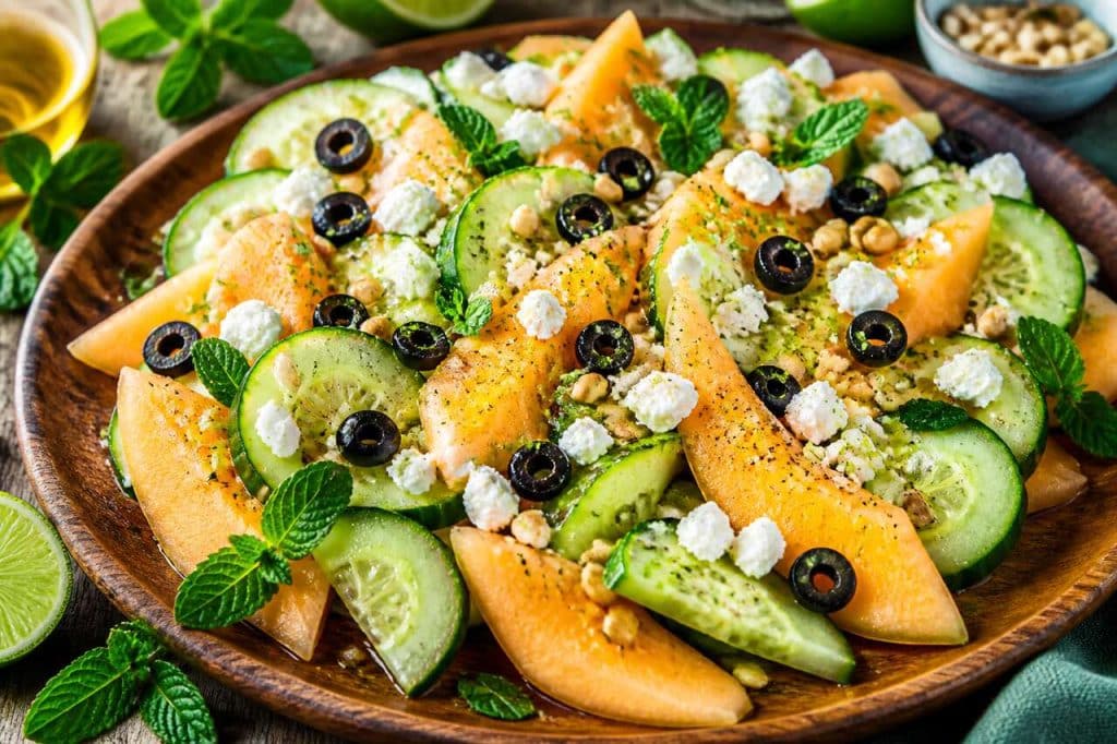 Salade d'été : melon, concombre et feta