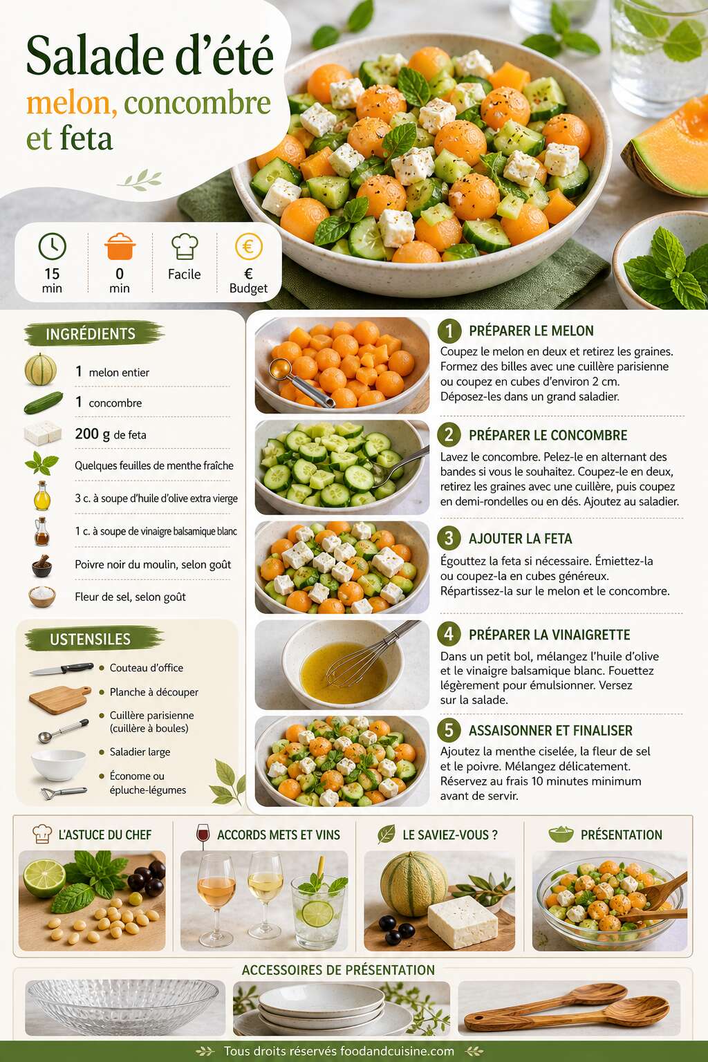Fiche recette Salade d'&eacute;t&eacute; : melon, concombre et feta