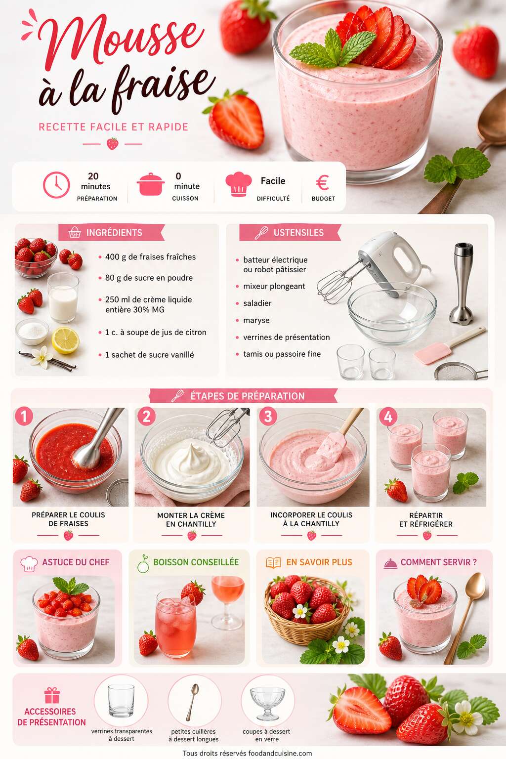 Fiche recette Mousse &agrave; la fraise : recette facile et rapide