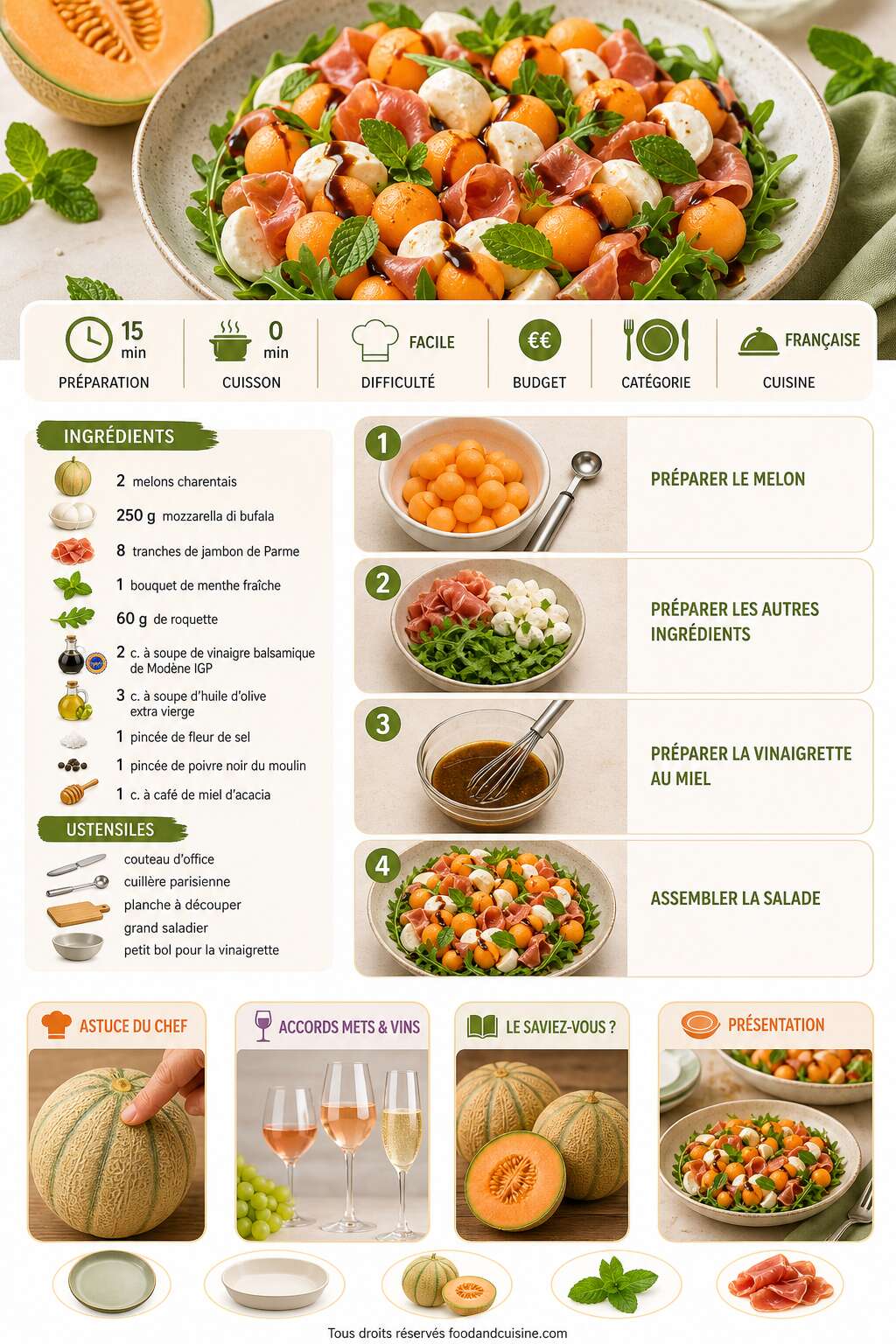 Fiche recette Salade fra&icirc;cheur au melon charentais : recette estivale savoureuse