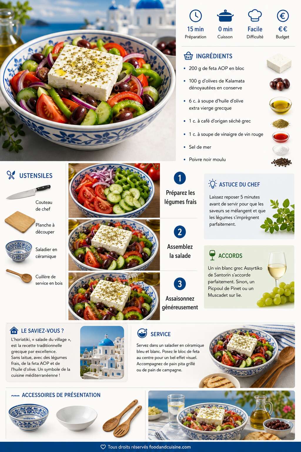 Fiche recette Salade grecque authentique &agrave; la feta