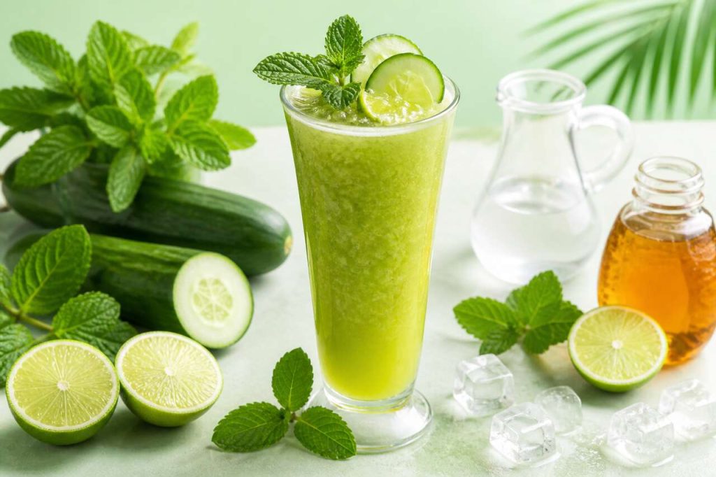 Smoothie rafraîchissant au concombre, menthe et citron vert
