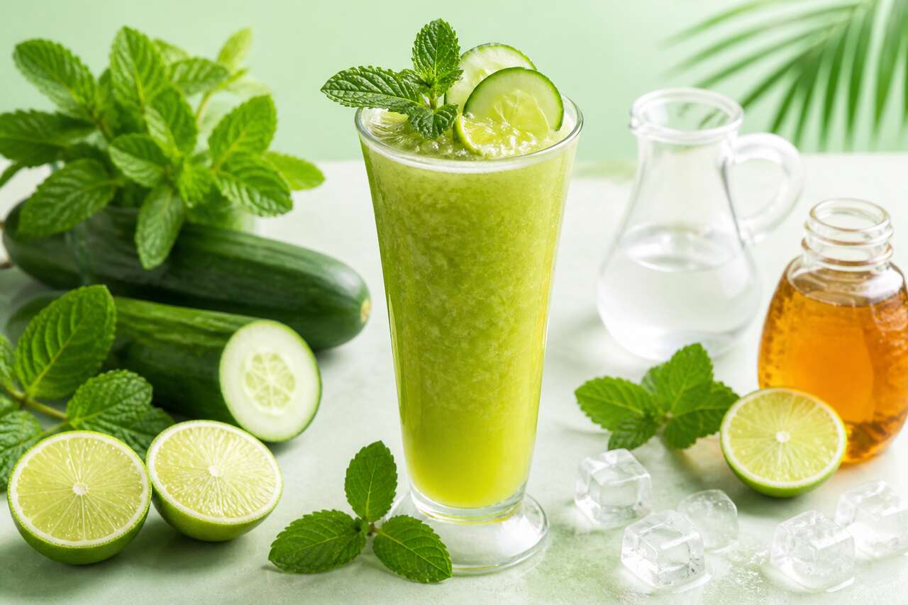 Smoothie rafraîchissant au concombre, menthe et citron vert