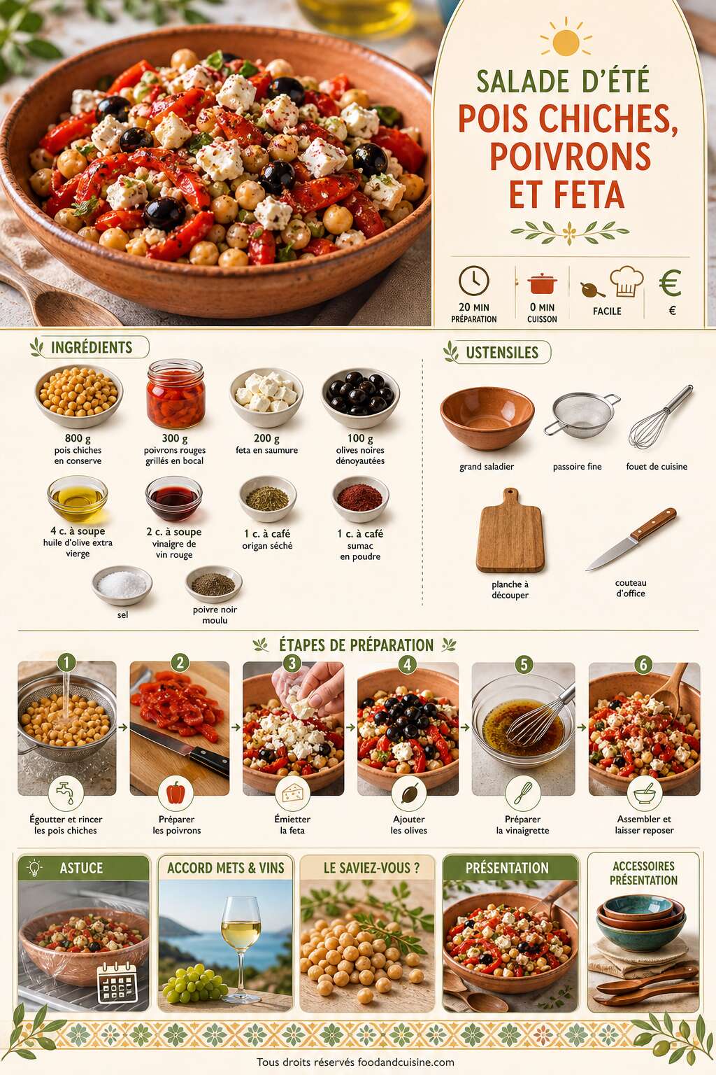Fiche recette Salade d'&eacute;t&eacute; : pois chiches, poivrons et feta