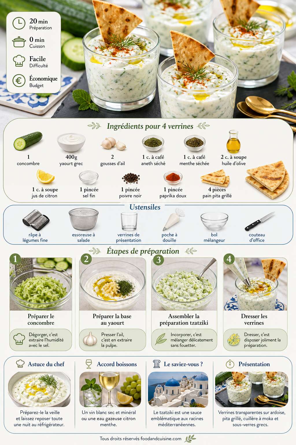 Fiche recette Verrine de concombre fa&ccedil;on tzatziki : une recette fra&icirc;che et savoureuse