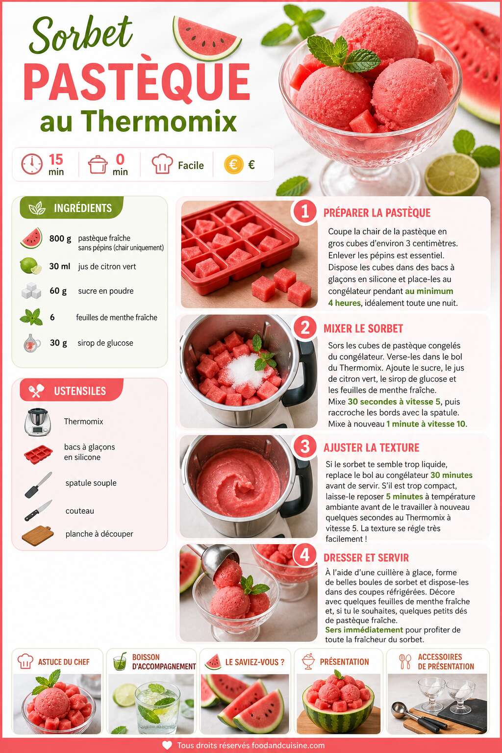 Fiche recette Sorbet pastèque au Thermomix : une recette rafraîchissante et facile Fiche recette Sorbet pastèque au Thermomix : une recette rafraîchissante et facile