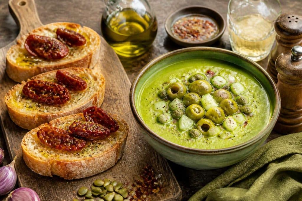 Bruschetta et gaspacho vert : recette fraîche et savoureuse