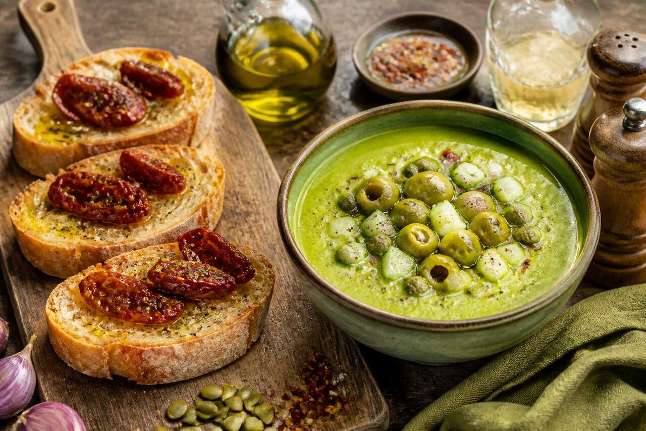 Bruschetta et gaspacho vert : recette fraîche et savoureuse
