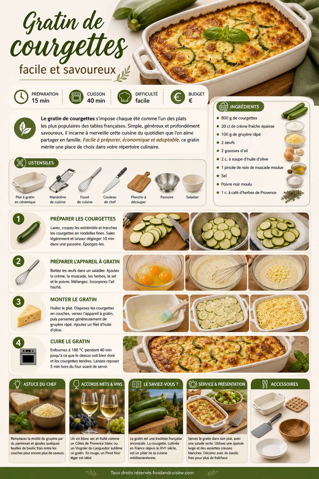 Fiche recette Gratin de courgettes facile et savoureux