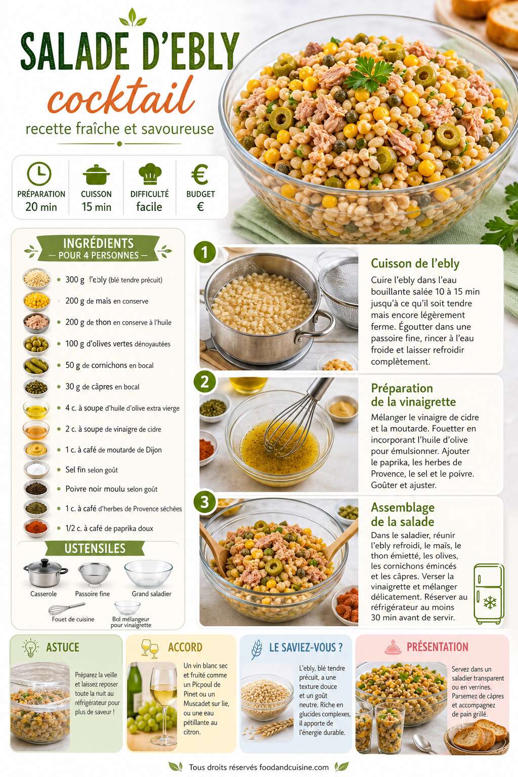Fiche recette Salade d'ebly cocktail : recette fraîche et savoureuse Fiche recette Salade d'ebly cocktail : recette fraîche et savoureuse
