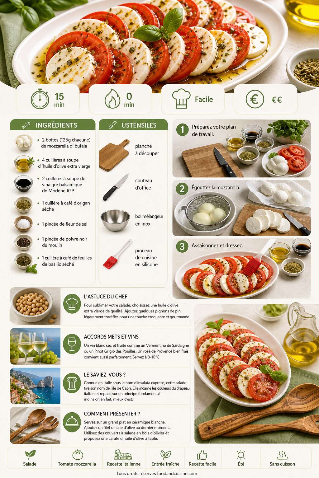 Fiche recette Salade Tomate Mozzarella : recette facile et savoureuse Fiche recette Salade Tomate Mozzarella : recette facile et savoureuse
