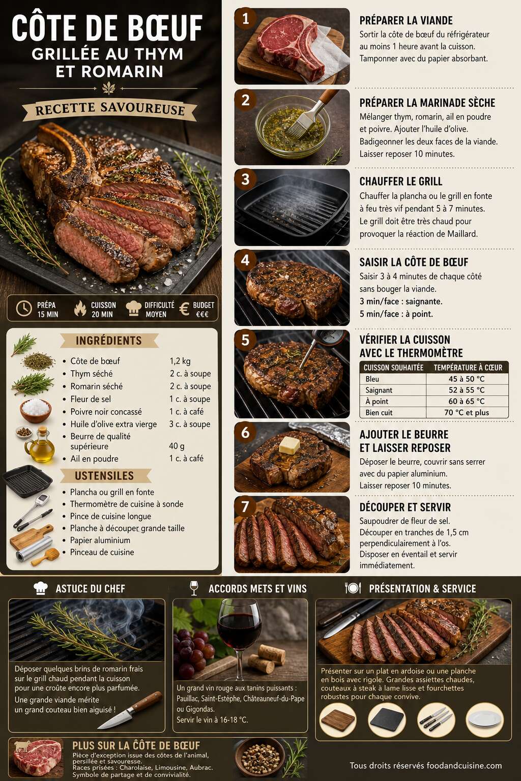 Fiche recette C&ocirc;te de b&oelig;uf grill&eacute;e au thym et romarin : recette savoureuse