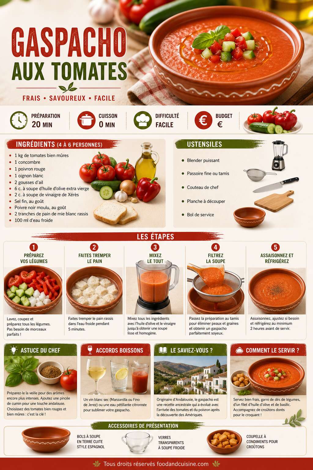 Fiche recette Recette facile de gaspacho aux tomates