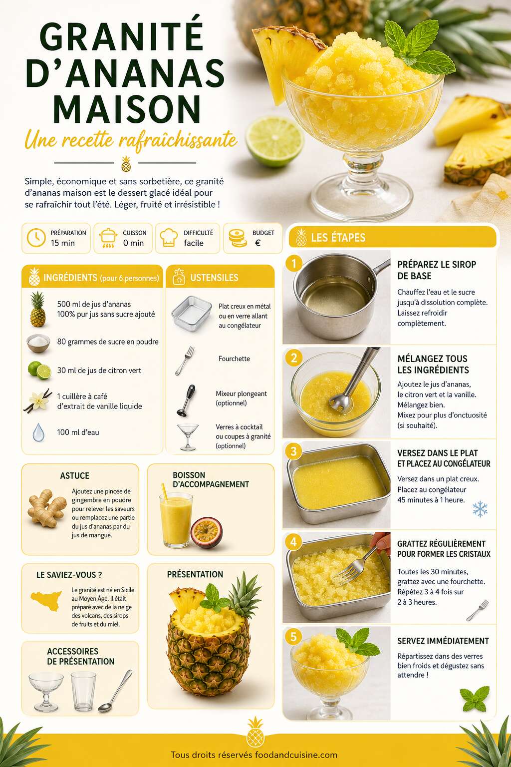 Fiche recette Granit&eacute; d'ananas maison : une recette rafra&icirc;chissante