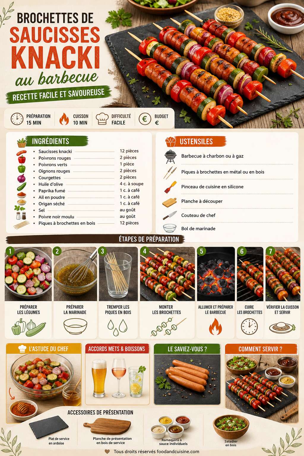 Fiche recette Brochettes de saucisses knacki au barbecue : recette facile et savoureuse