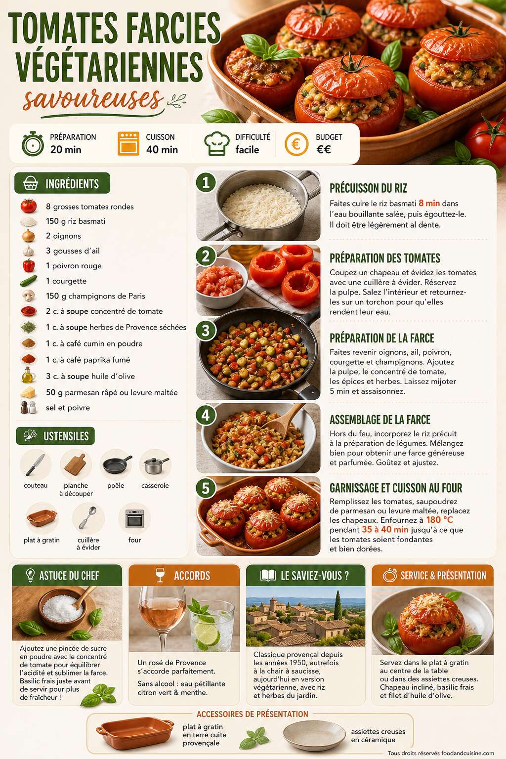 Fiche recette Recette de tomates farcies v&eacute;g&eacute;tariennes savoureuses