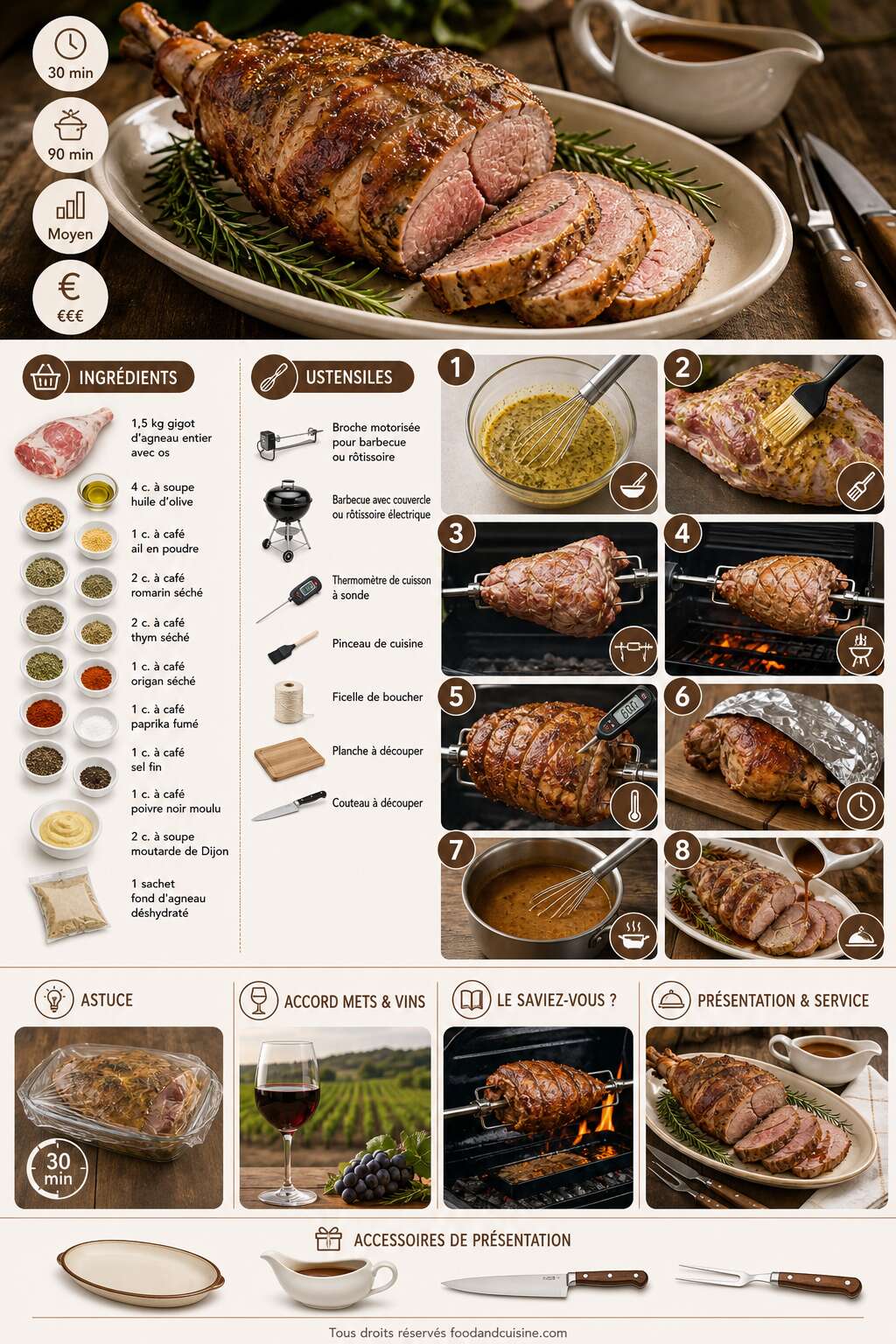 Fiche recette Recette de gigot d'agneau &agrave; la broche : succ&egrave;s garanti