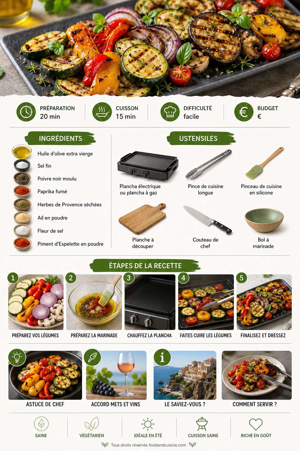 Fiche recette L&eacute;gumes &agrave; la plancha : recette saine et savoureuse