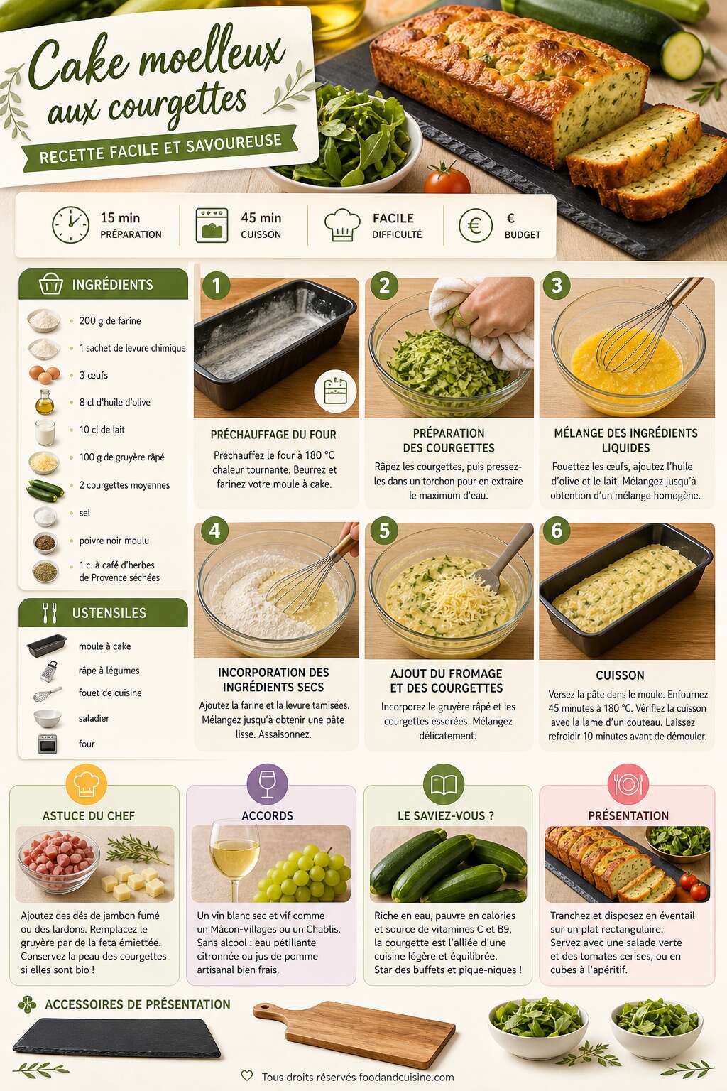 Fiche recette Cake moelleux aux courgettes : recette facile et savoureuse Fiche recette Cake moelleux aux courgettes : recette facile et savoureuse