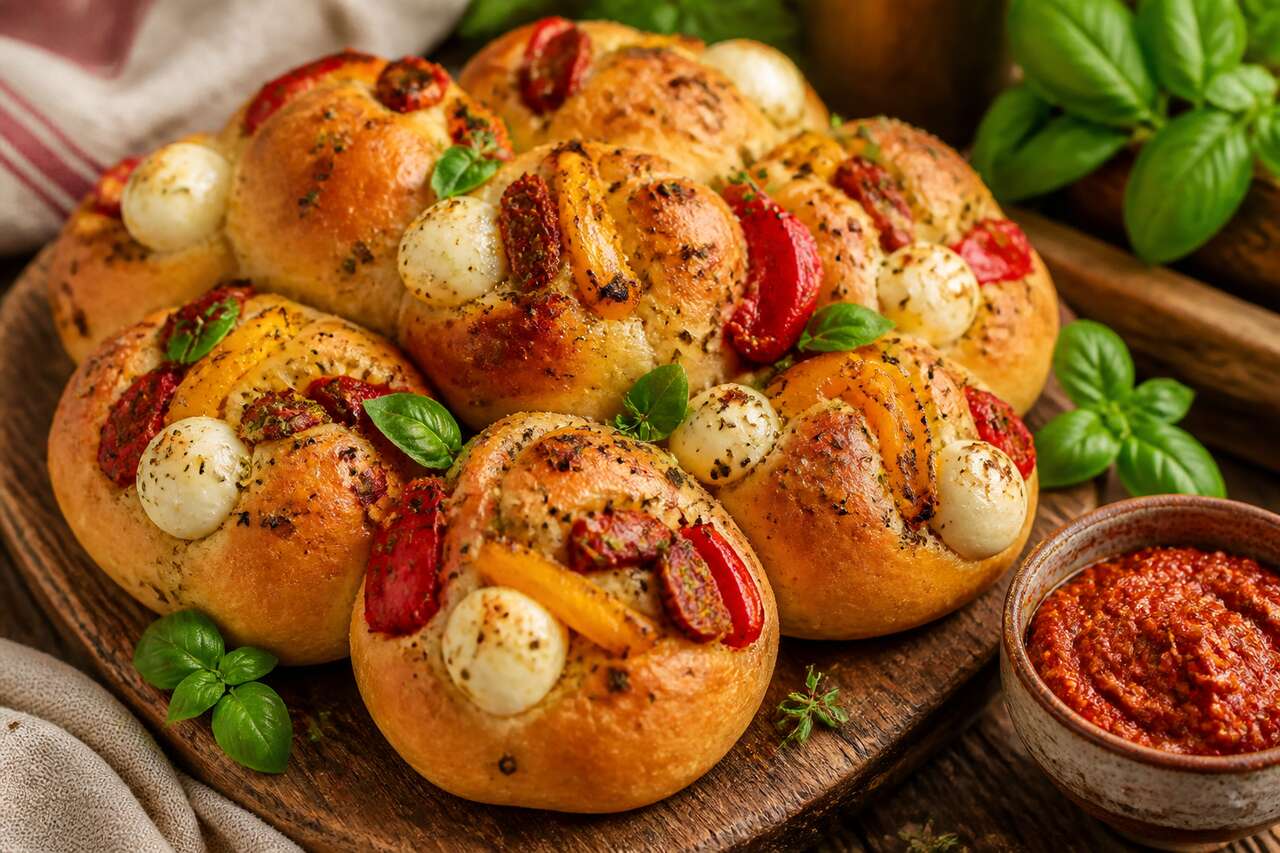 Mini buns aux légumes du soleil et mozzarella : recette gourmande