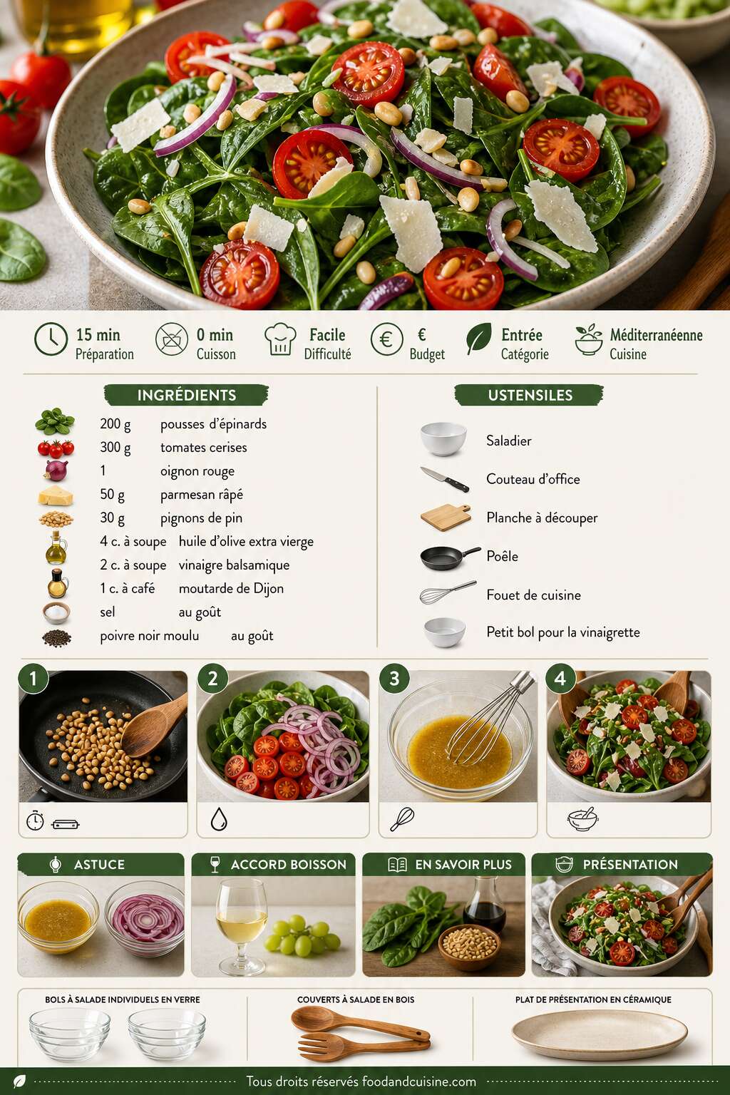 Fiche recette Salade aux pousses d'&eacute;pinards et tomates : recette simple et savoureuse