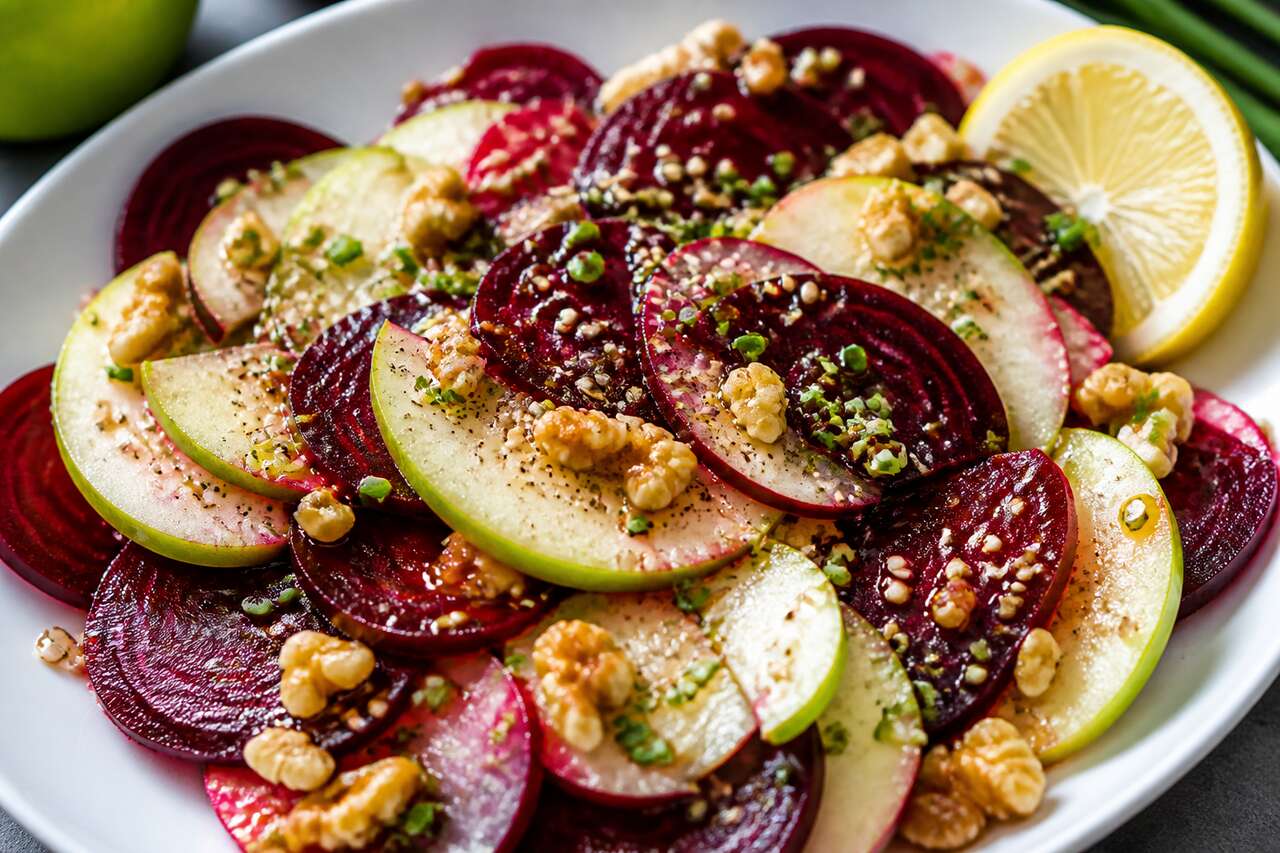 Salade fraîcheur : betteraves crues et pomme au citron