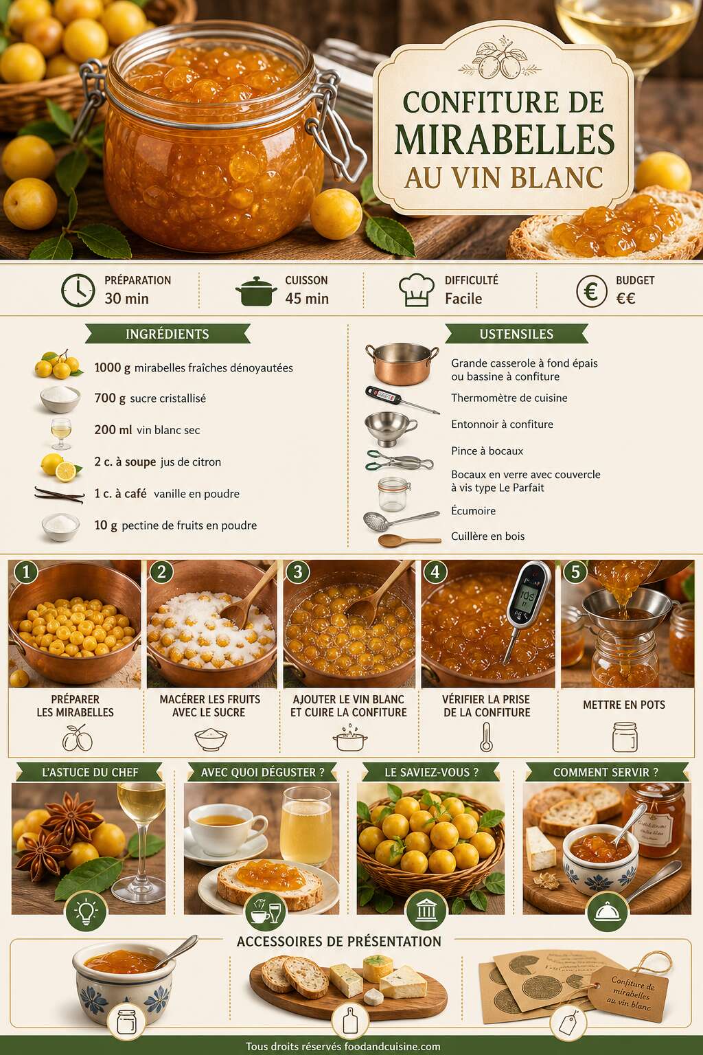 Fiche recette Recette de confiture de mirabelles au vin blanc Fiche recette Recette de confiture de mirabelles au vin blanc