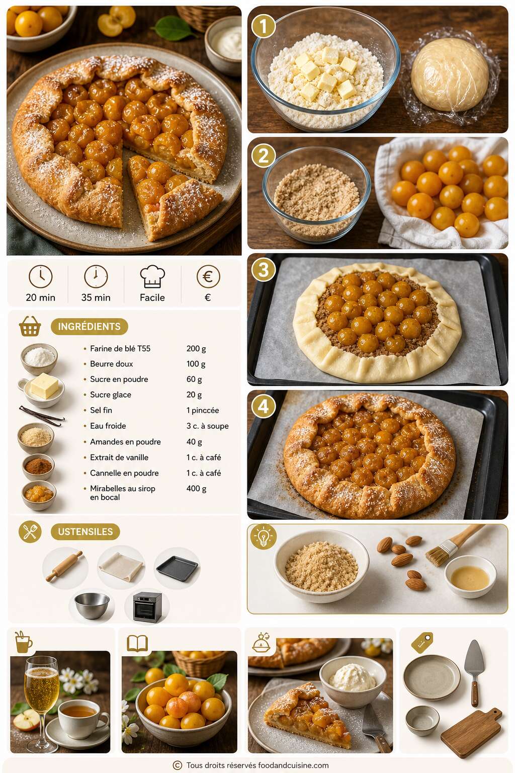 Fiche recette Recette de tarte rustique aux mirabelles