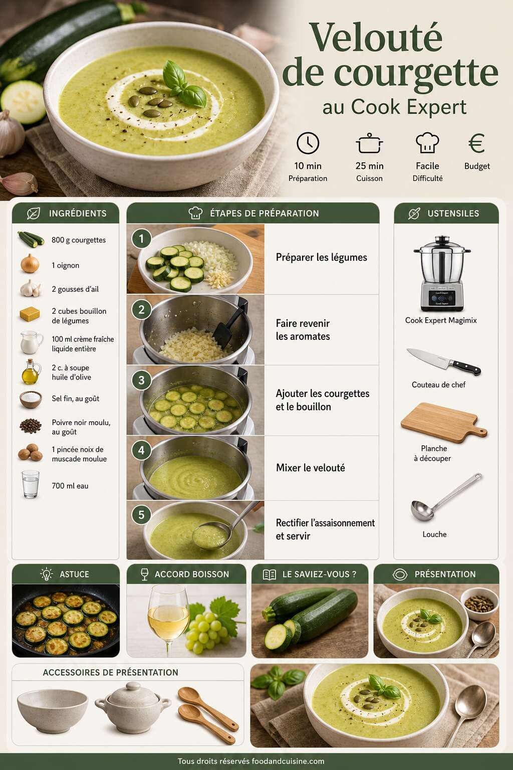 Fiche recette Velouté de courgette au Cook Expert : recette facile et rapide Fiche recette Velouté de courgette au Cook Expert : recette facile et rapide