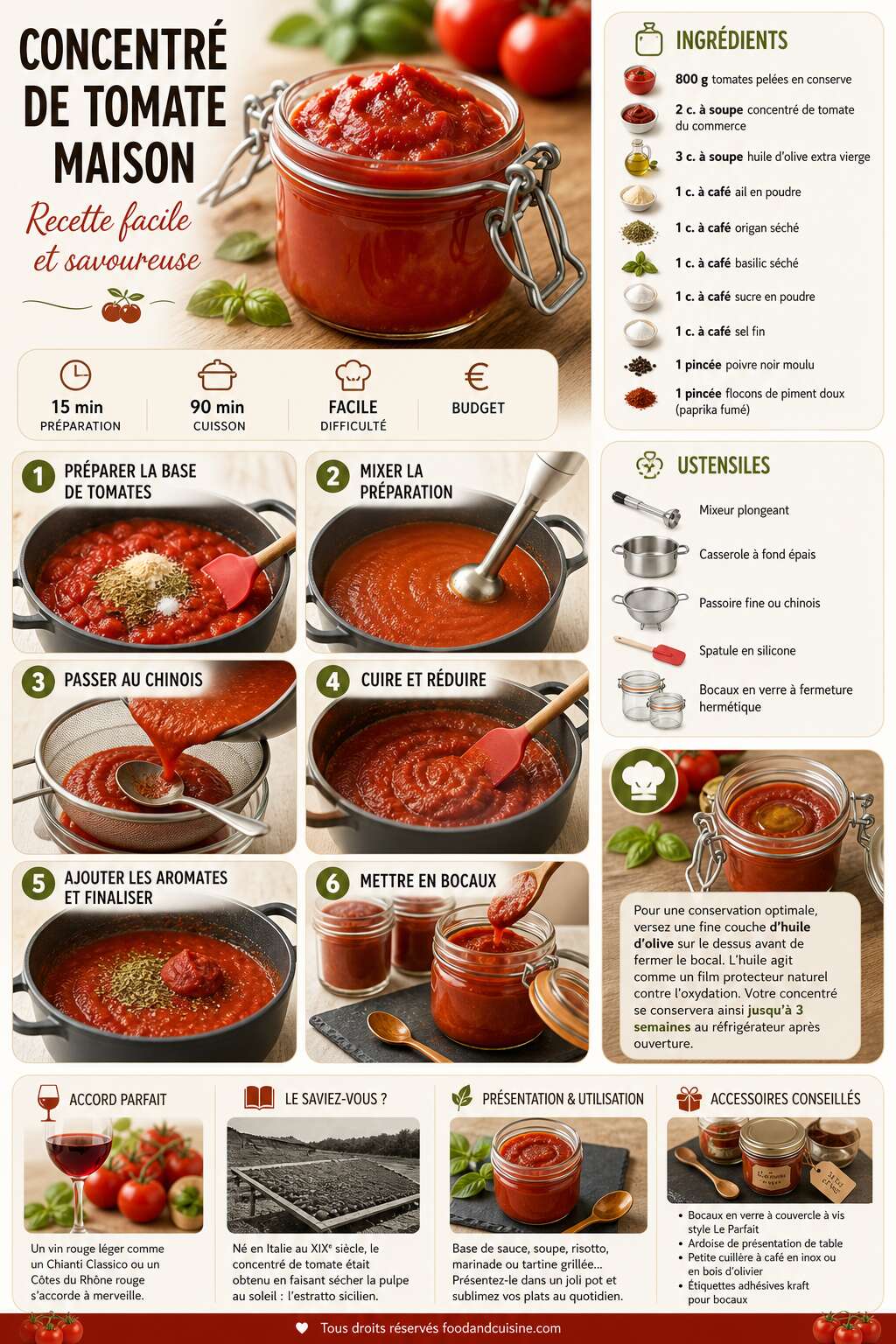 Fiche recette Concentré de tomate maison : recette facile et savoureuse Fiche recette Concentré de tomate maison : recette facile et savoureuse