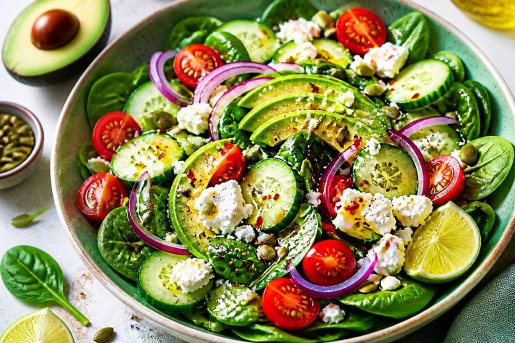 Salade fraîcheur : pousses d'épinards et avocat