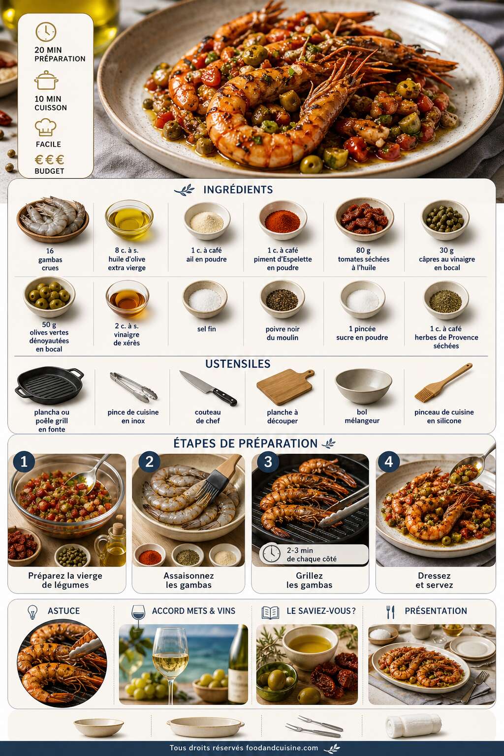 Fiche recette Gambas grill&eacute;es et vierge de l&eacute;gumes par Cyril Lignac