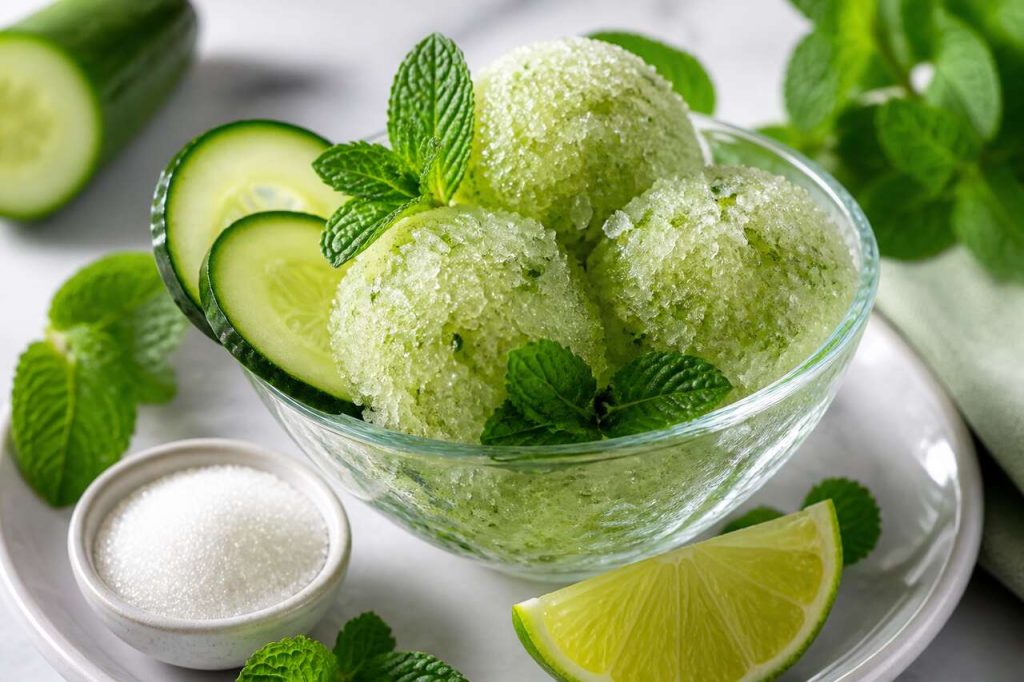 Sorbet rafraîchissant au concombre et à la menthe fraîche