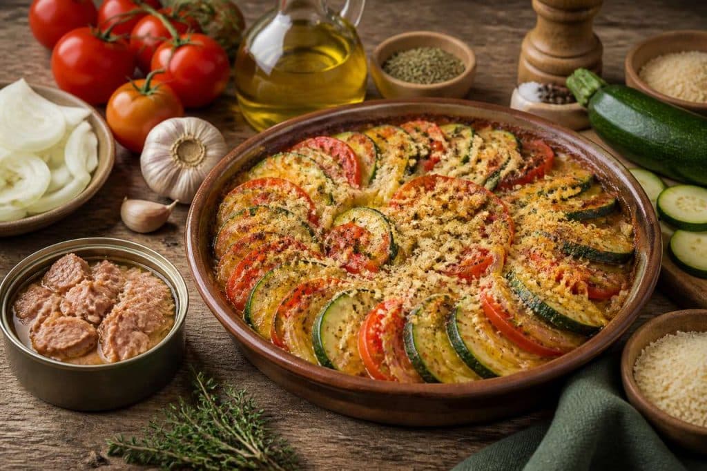 Tian de thon, courgettes et tomates : recette savoureuse