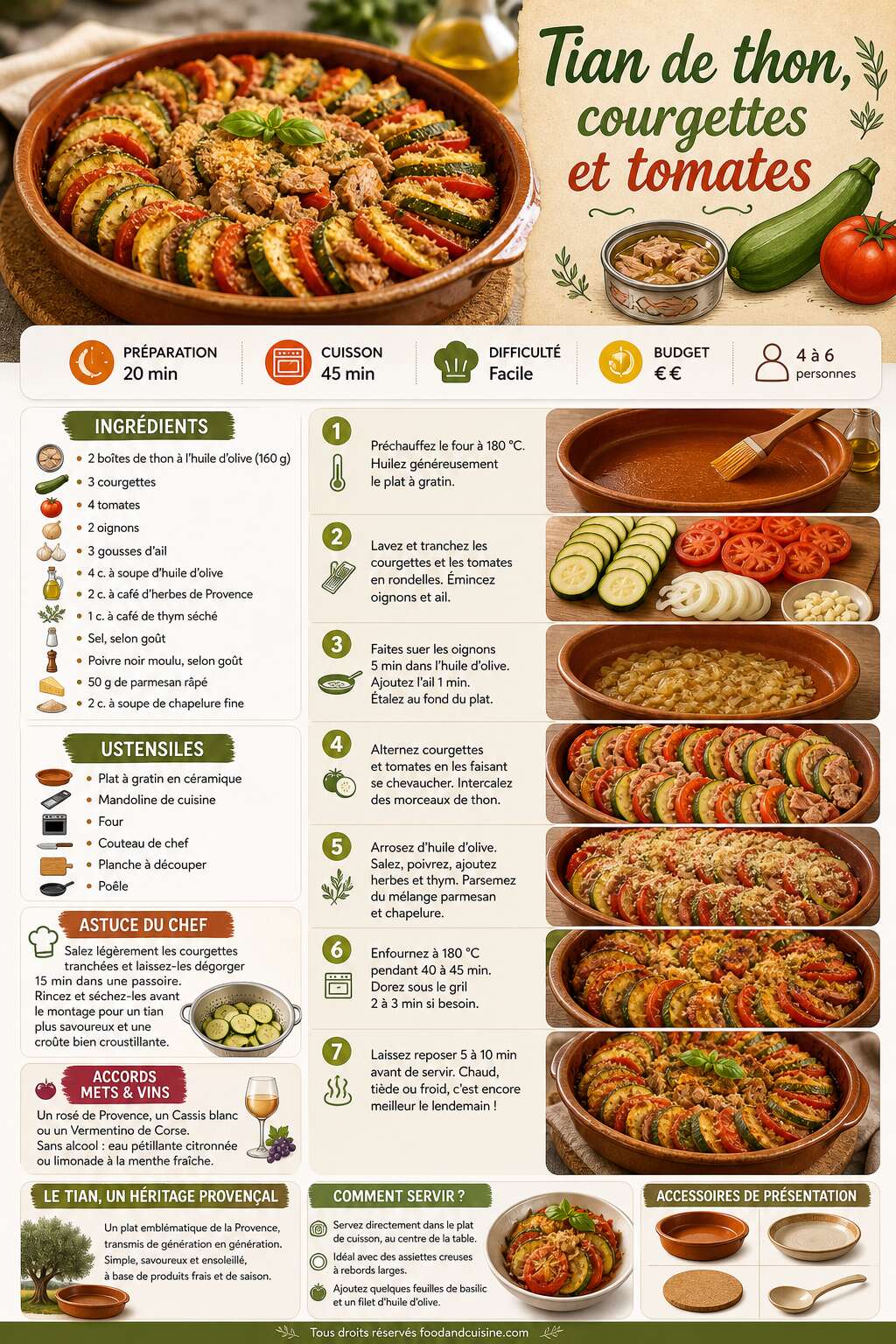 Fiche recette Tian de thon, courgettes et tomates : recette savoureuse
