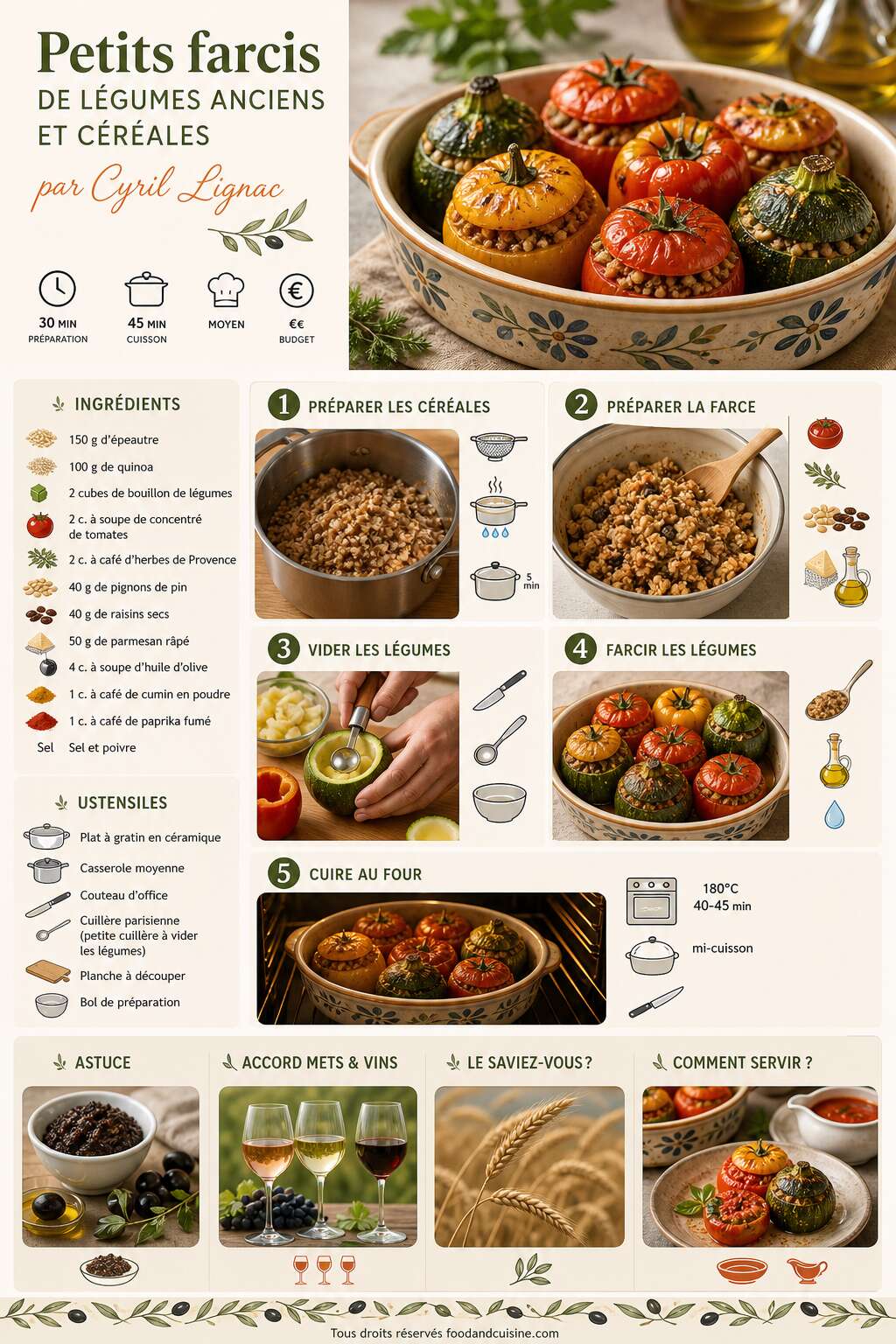 Fiche recette Petits farcis de l&eacute;gumes anciens et c&eacute;r&eacute;ales par Cyril Lignac