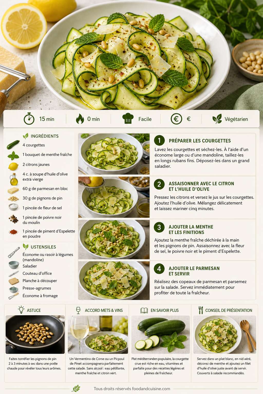 Fiche recette Salade de courgettes crues &agrave; la menthe : recette fra&icirc;che et gourmande