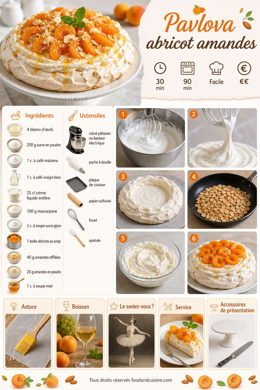 Fiche recette Pavlova abricot amandes : la recette gourmande et facile