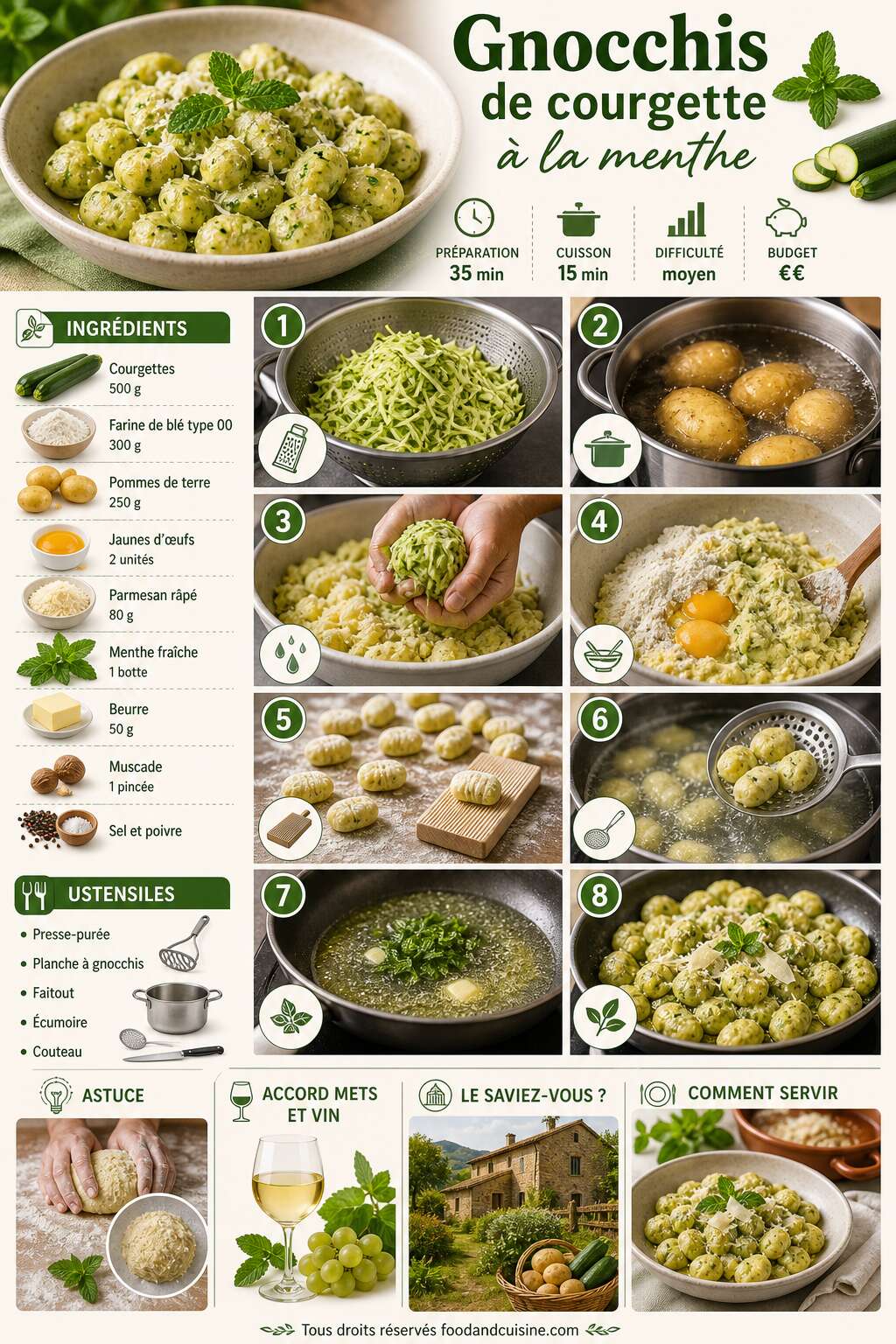 Fiche recette Recette de gnocchis de courgette à la menthe : fraîcheur et saveurs Fiche recette Recette de gnocchis de courgette à la menthe : fraîcheur et saveurs