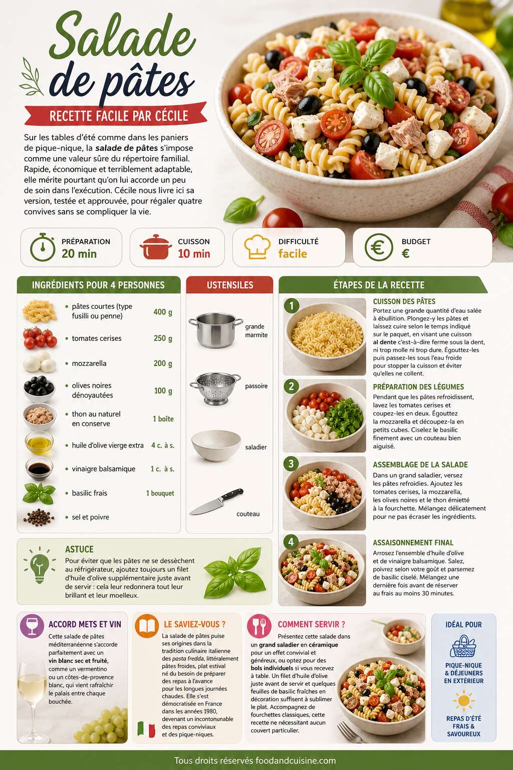 Fiche recette Salade de pâtes : recette facile par Cécile Fiche recette Salade de pâtes : recette facile par Cécile