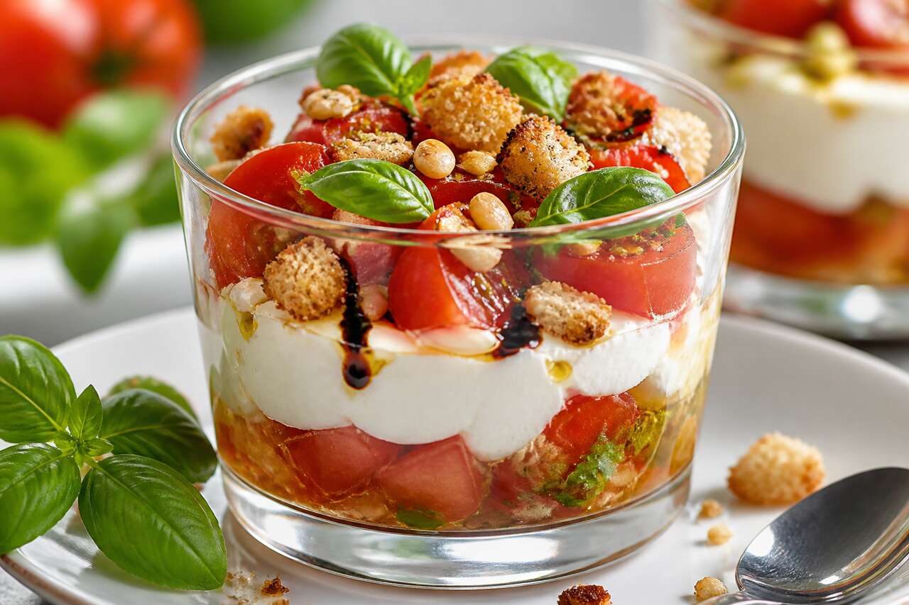 Verrines de tomates à la crème de mozzarella : recette gourmande