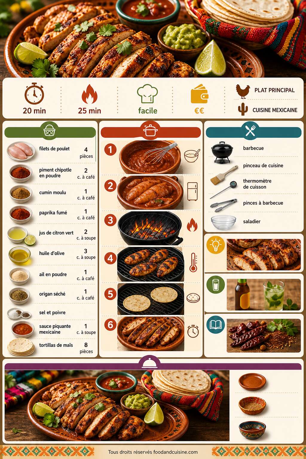 Fiche recette Poulet mexicain au barbecue : une recette savoureuse et épicée Fiche recette Poulet mexicain au barbecue : une recette savoureuse et épicée