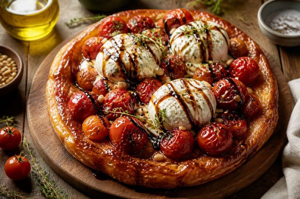 Tarte Tatin Tomate Cerise et Burrata : recette savoureuse