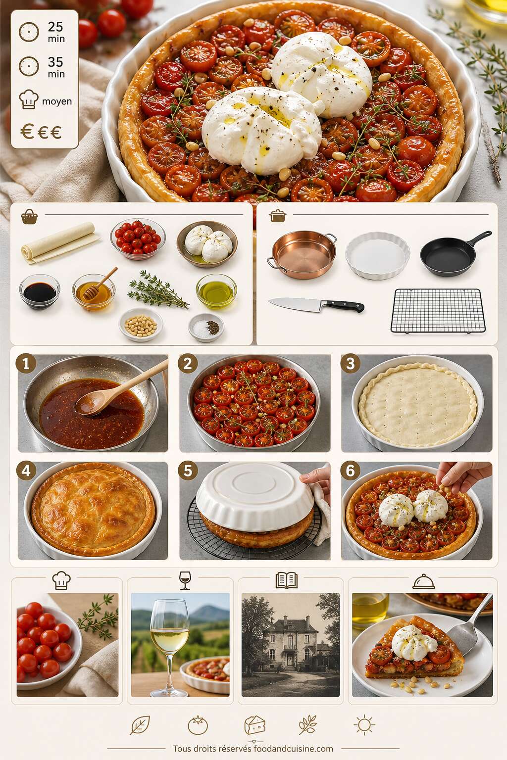 Fiche recette Tarte Tatin Tomate Cerise et Burrata : recette savoureuse