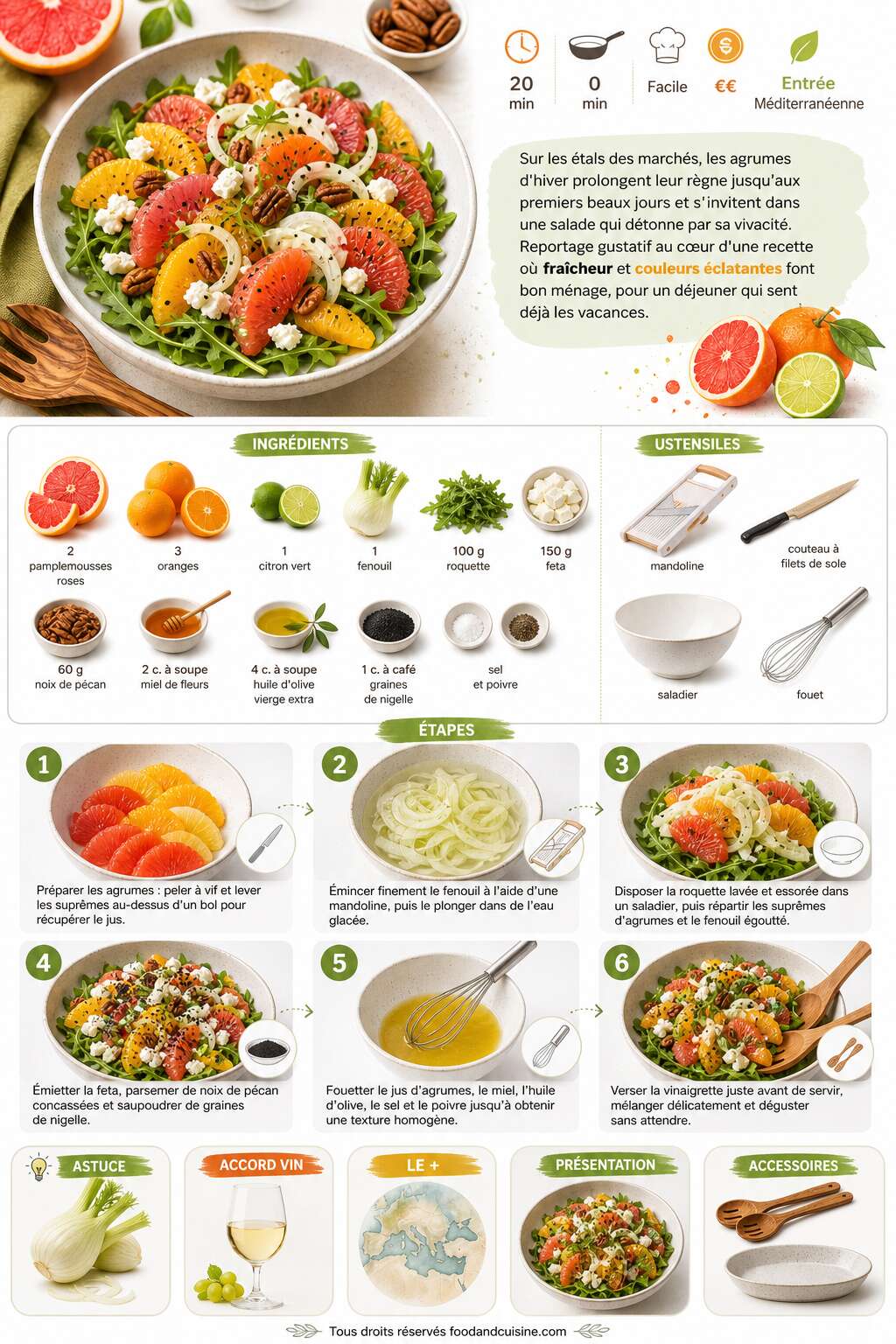Fiche recette Salade d'&eacute;t&eacute; aux agrumes : fra&icirc;cheur et saveurs ensoleill&eacute;es