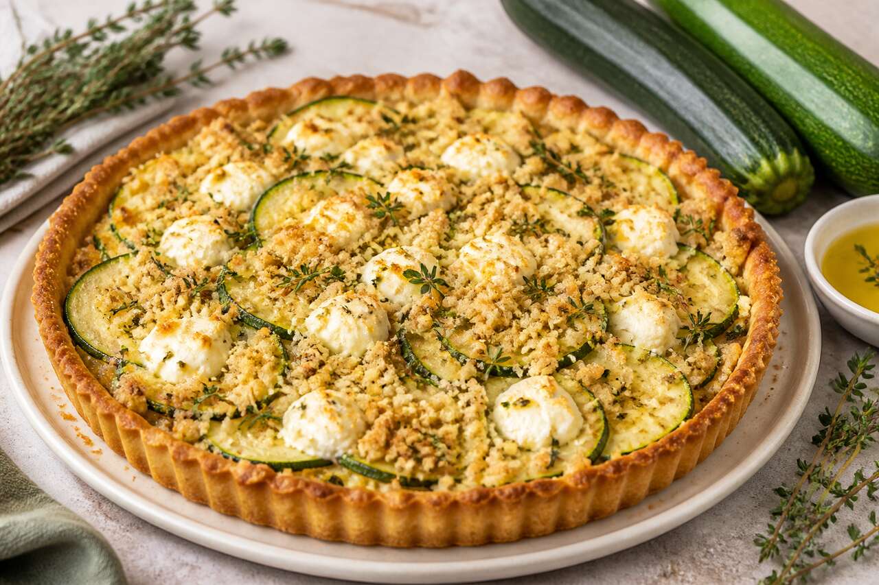 Tarte crumble courgette et chèvre : recette gourmande