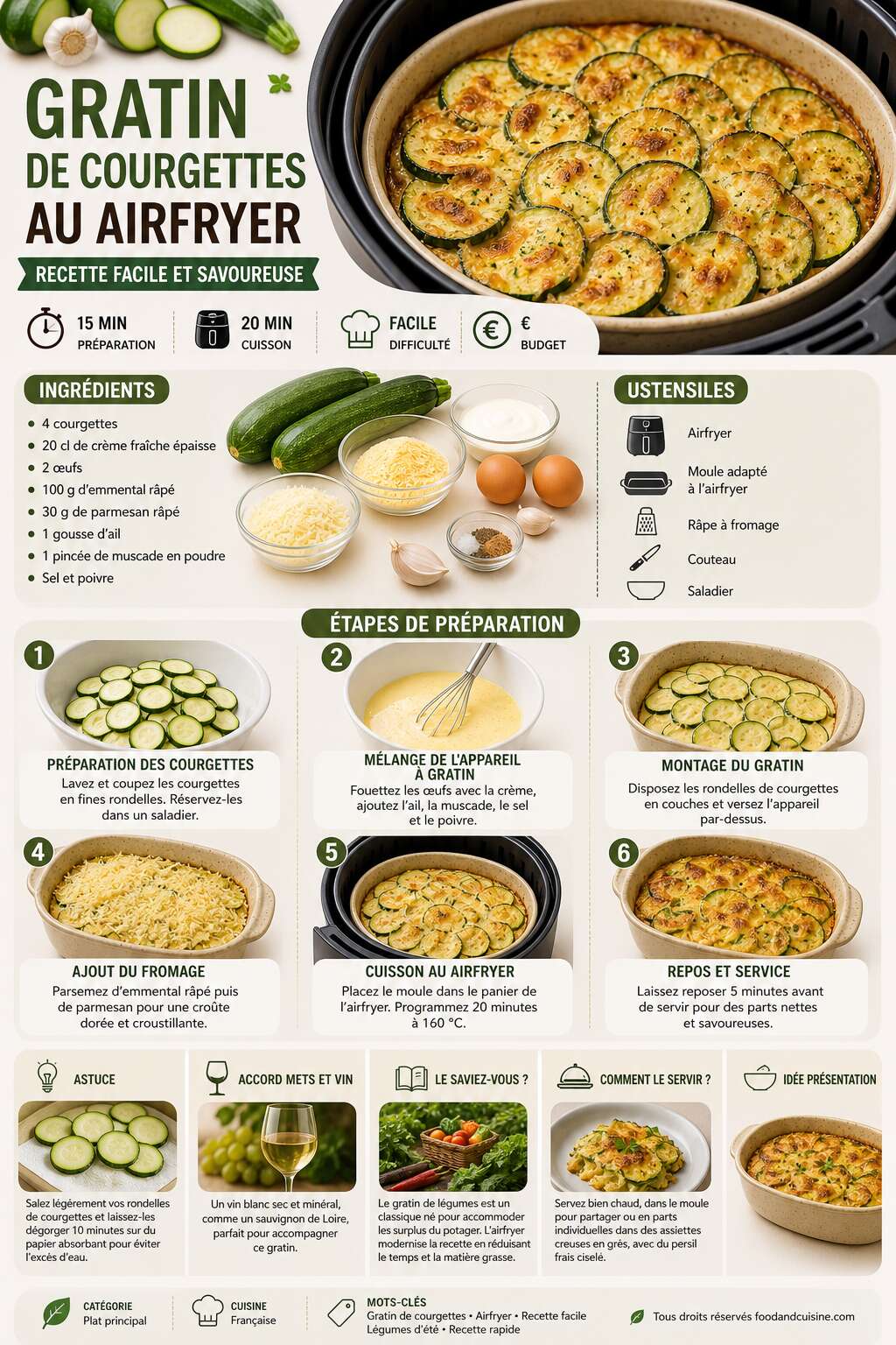Fiche recette Gratin de courgettes au Airfryer : recette facile et savoureuse Fiche recette Gratin de courgettes au Airfryer : recette facile et savoureuse