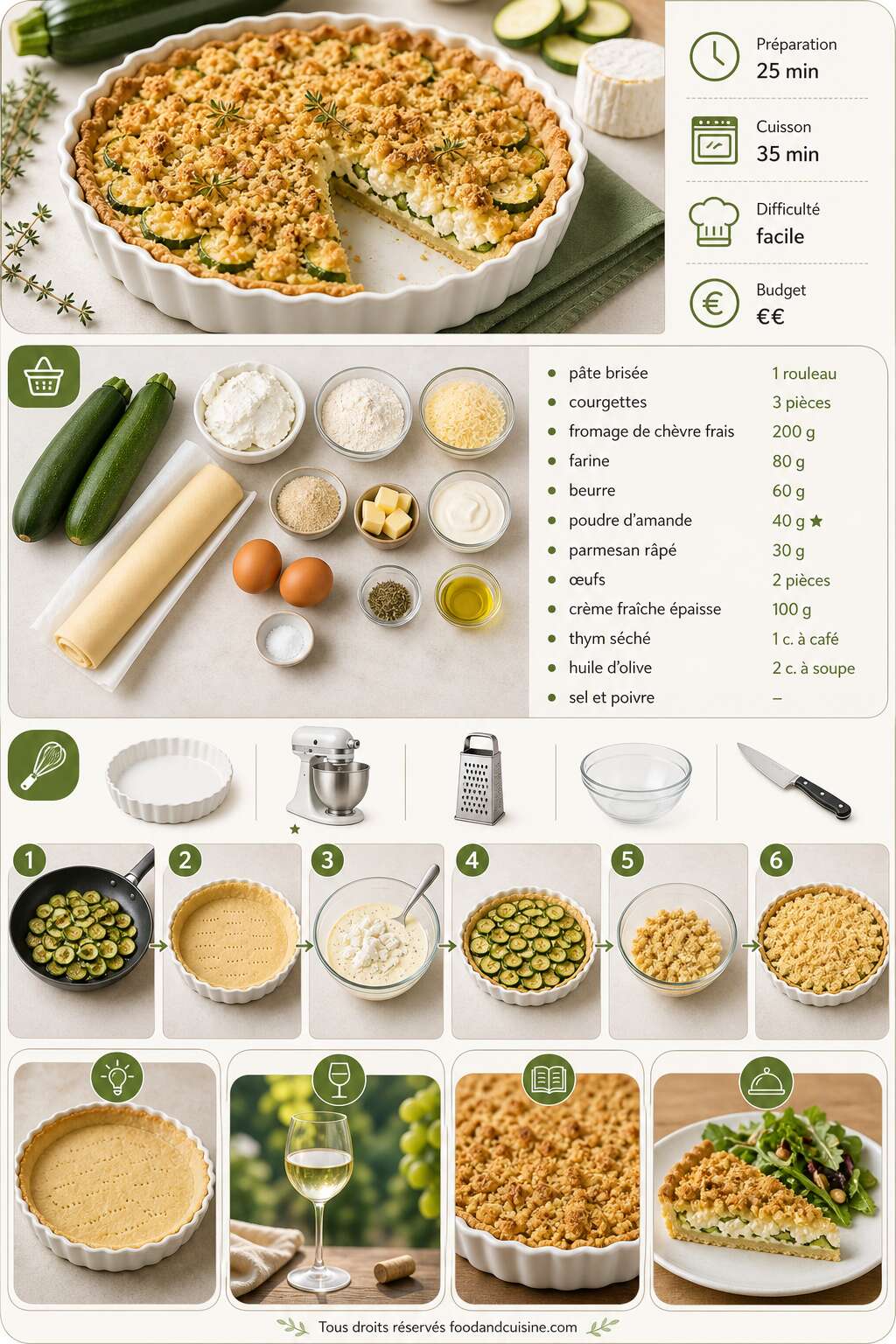 Fiche recette Tarte crumble courgette et ch&egrave;vre : recette gourmande